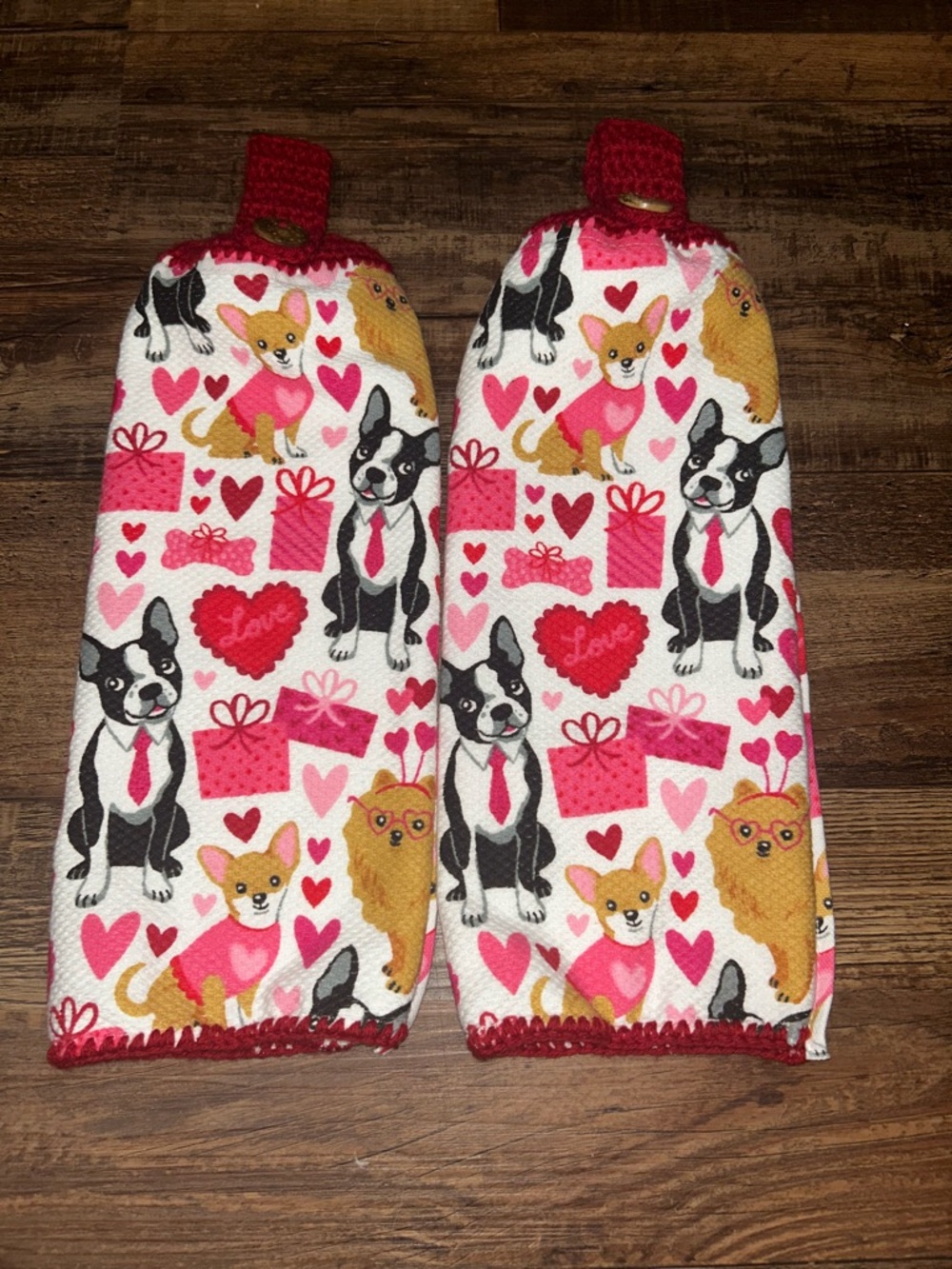 Dog Valentines Hanging Kitchen Towel Set